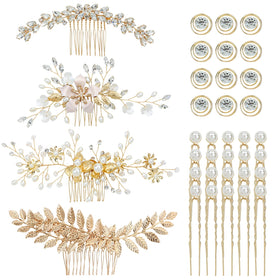 insowni gold flower leaf side combs for elegant bridal styling