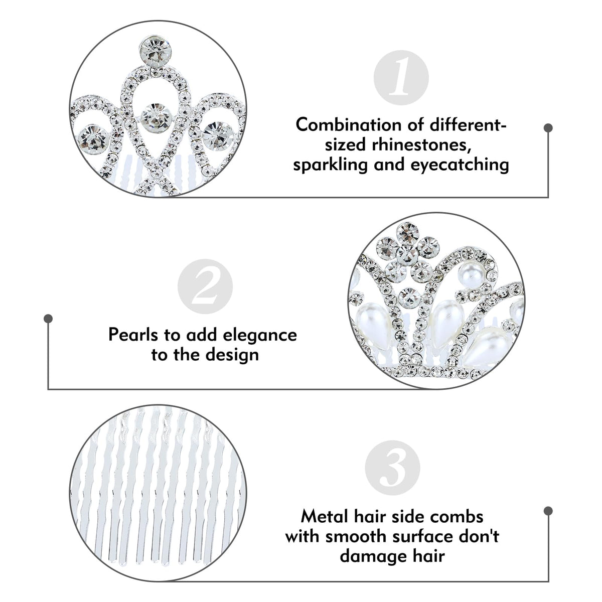 inSowni metal crown combs with pearls offer a luxurious touch