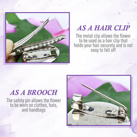 inSowni rose flower clip worn in an updo for a wedding look