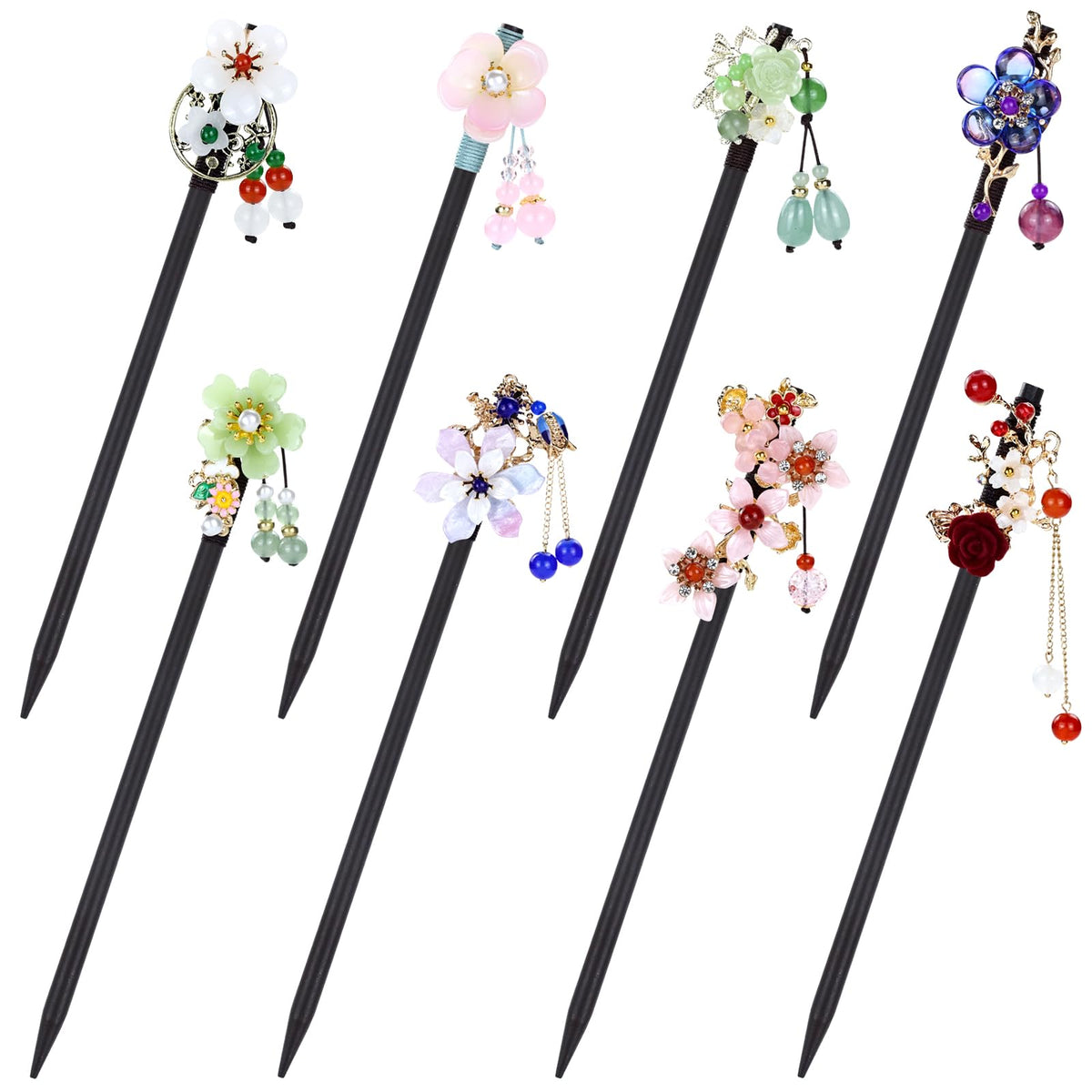 inSowni vintage Hanfu flower wooden hair stick with beads, ideal for elegant updos.