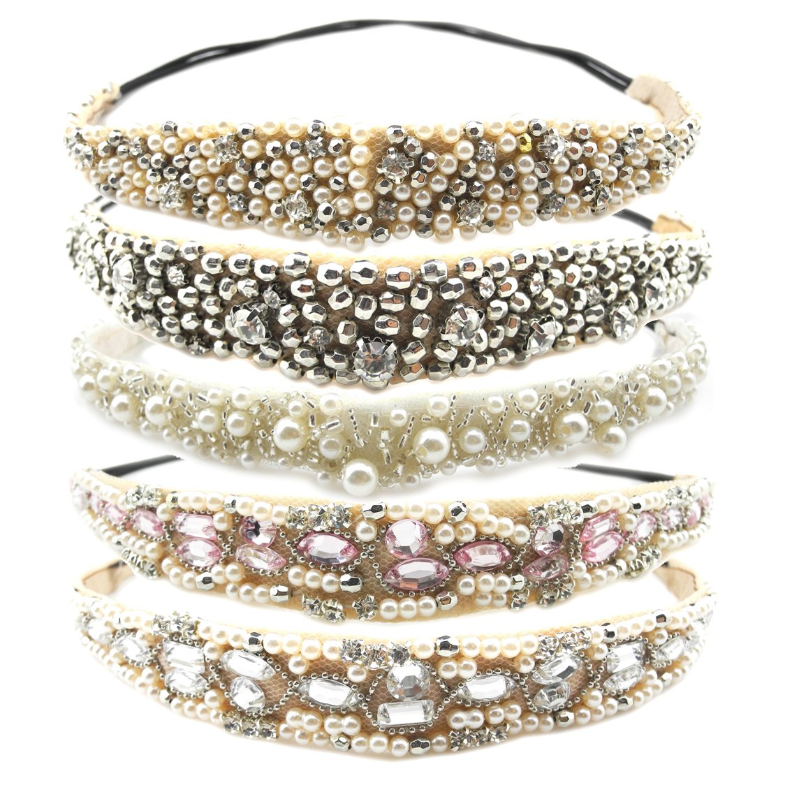 Inspirelle pearl beaded elastic headband style 1 for elegant everyday wear.