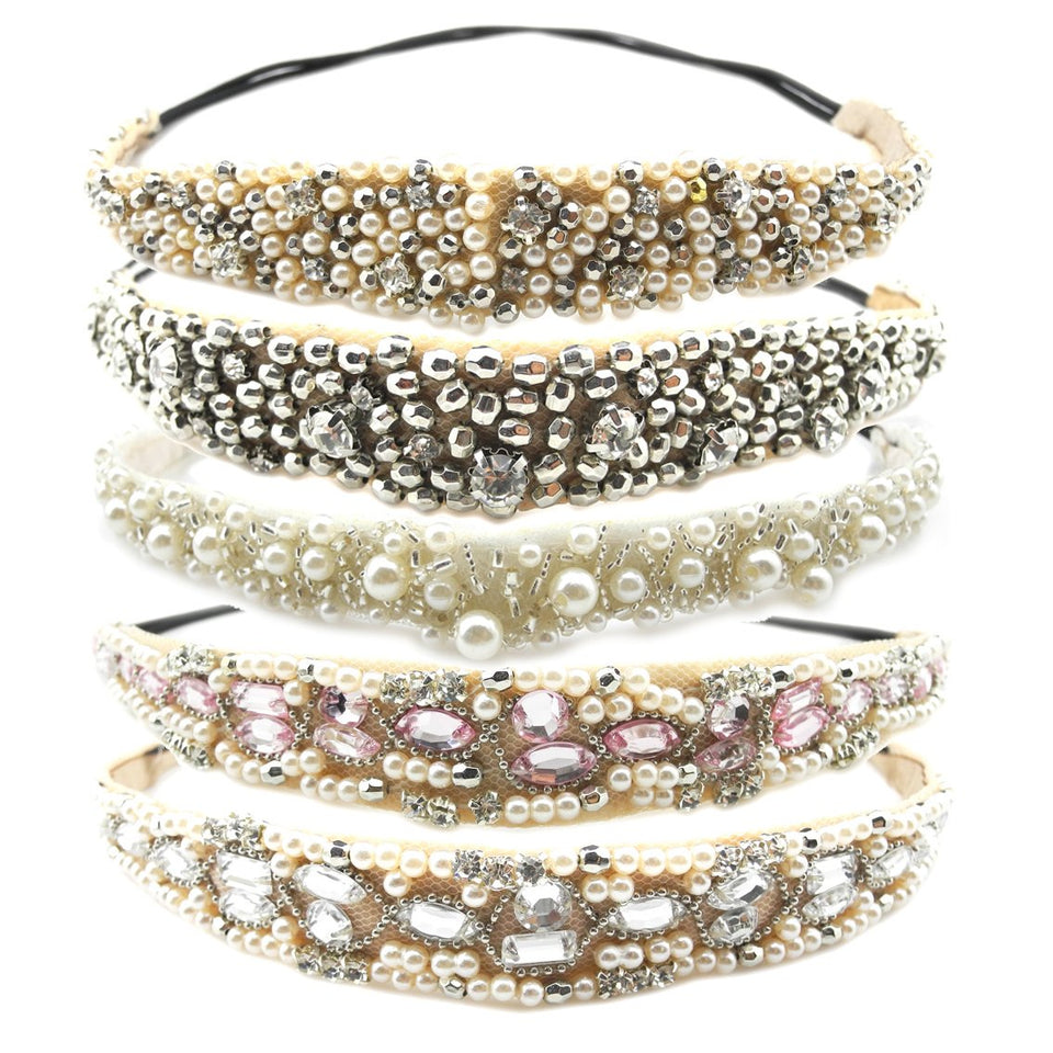 Inspirelle pearl beaded elastic headband style 1 for elegant everyday wear.