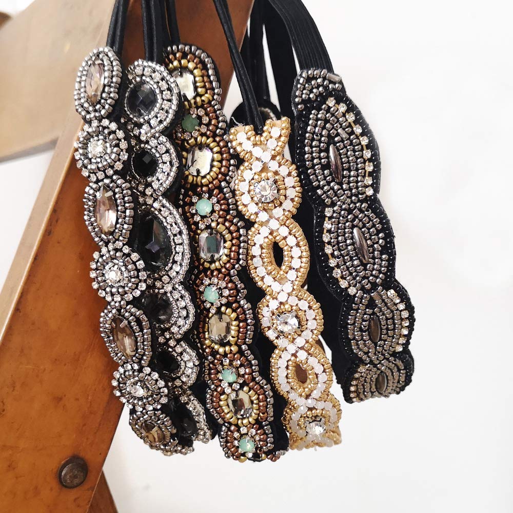 INSPIRELLE beaded headband with glass rhinestones for festive looks.