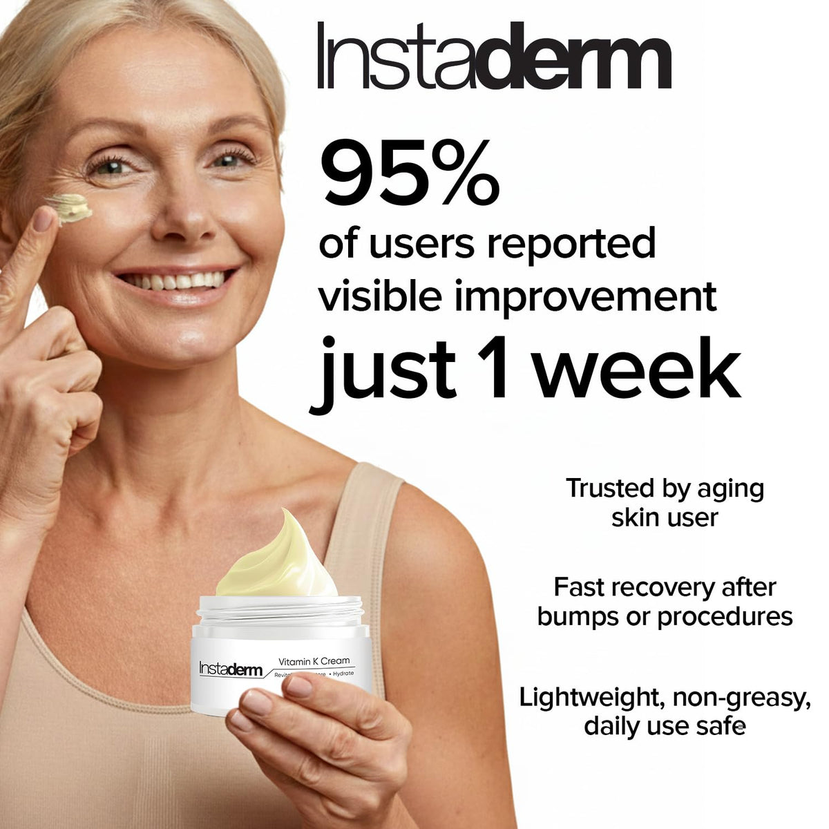Cream spread on skin to show even tone and moisture.
