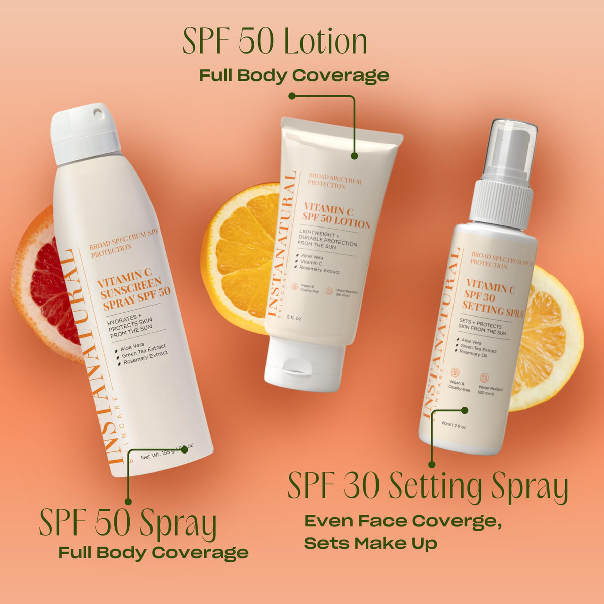 InstaNatural formula with Aloe Vera and botanicals for soothing skin and antioxidant protection