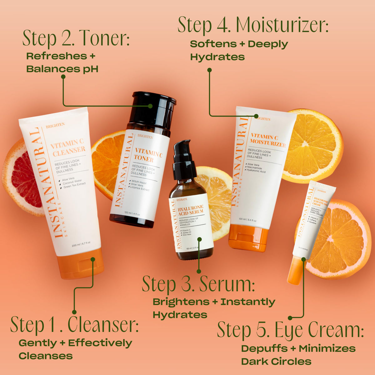 InstaNatural Hyaluronic Eye Gel Cream caffeine presence shown with cooling applicator for puffiness relief