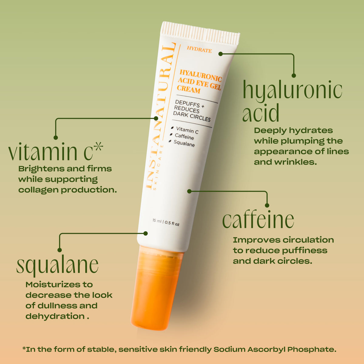 InstaNatural Hyaluronic Eye Gel Cream texture highlights lightweight hydration without creasing