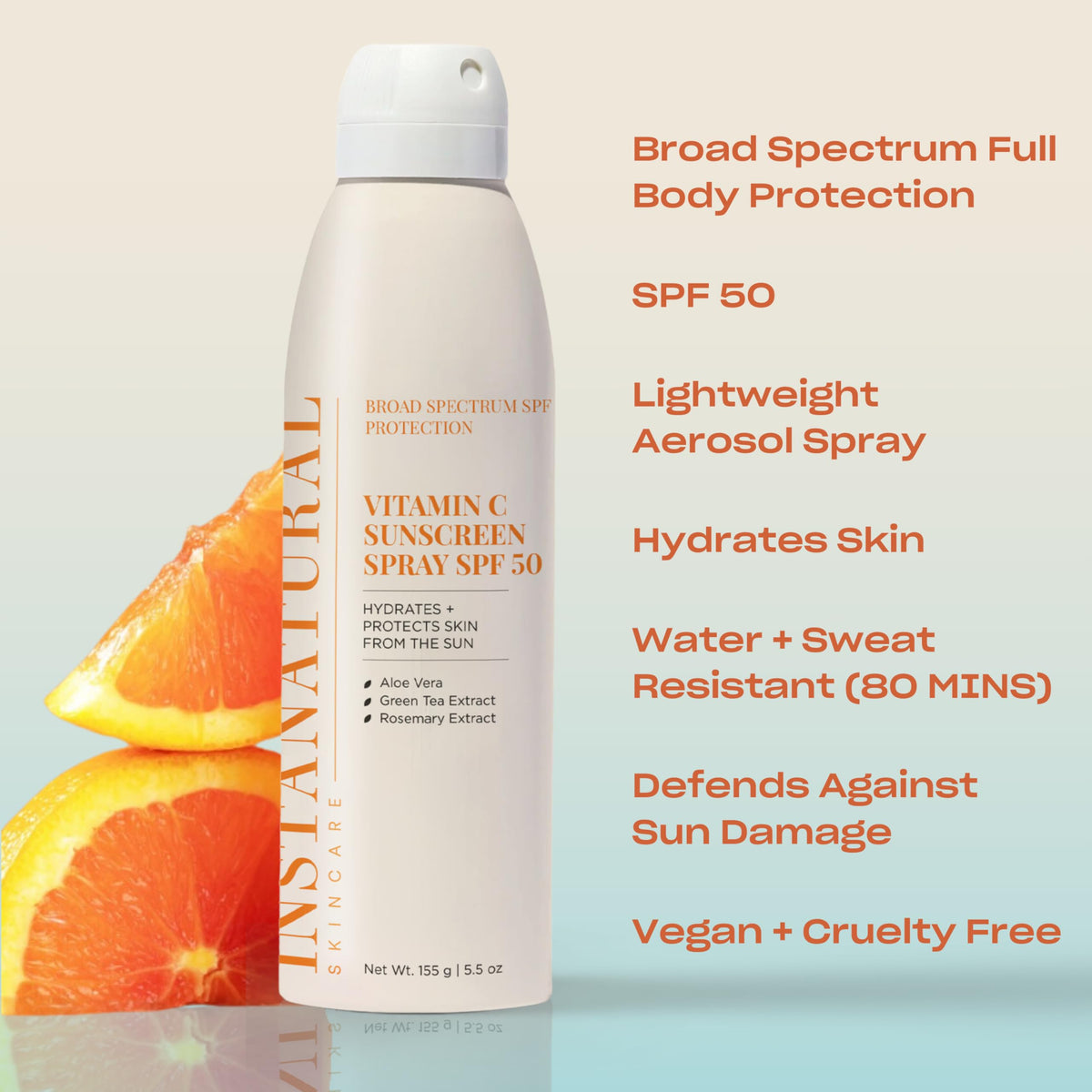 InstaNatural sunscreen spray offering quick, even full-body coverage for outdoor days.