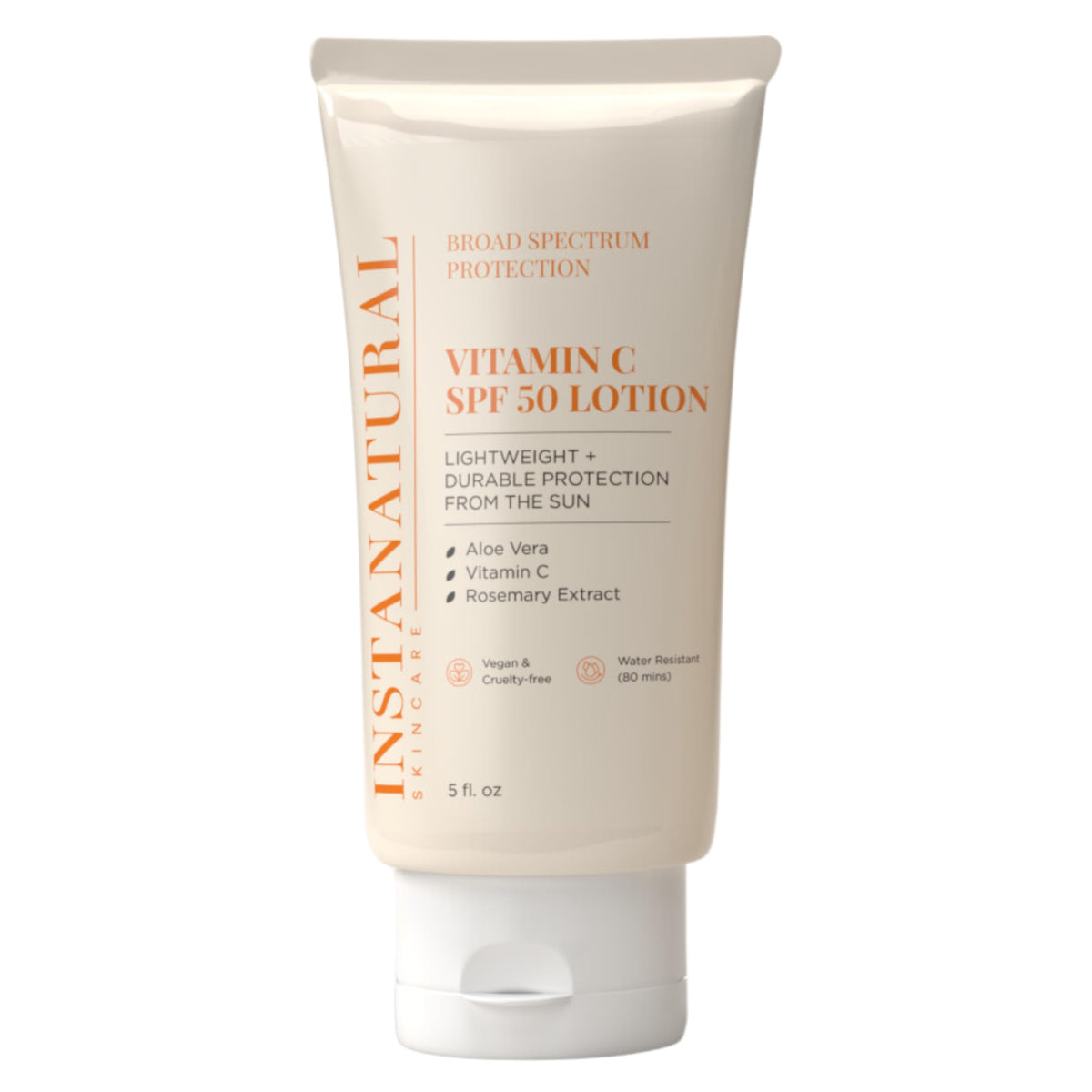 InstaNatural Vitamin C SPF50 sunscreen lotion bottle for easy full-body sun protection