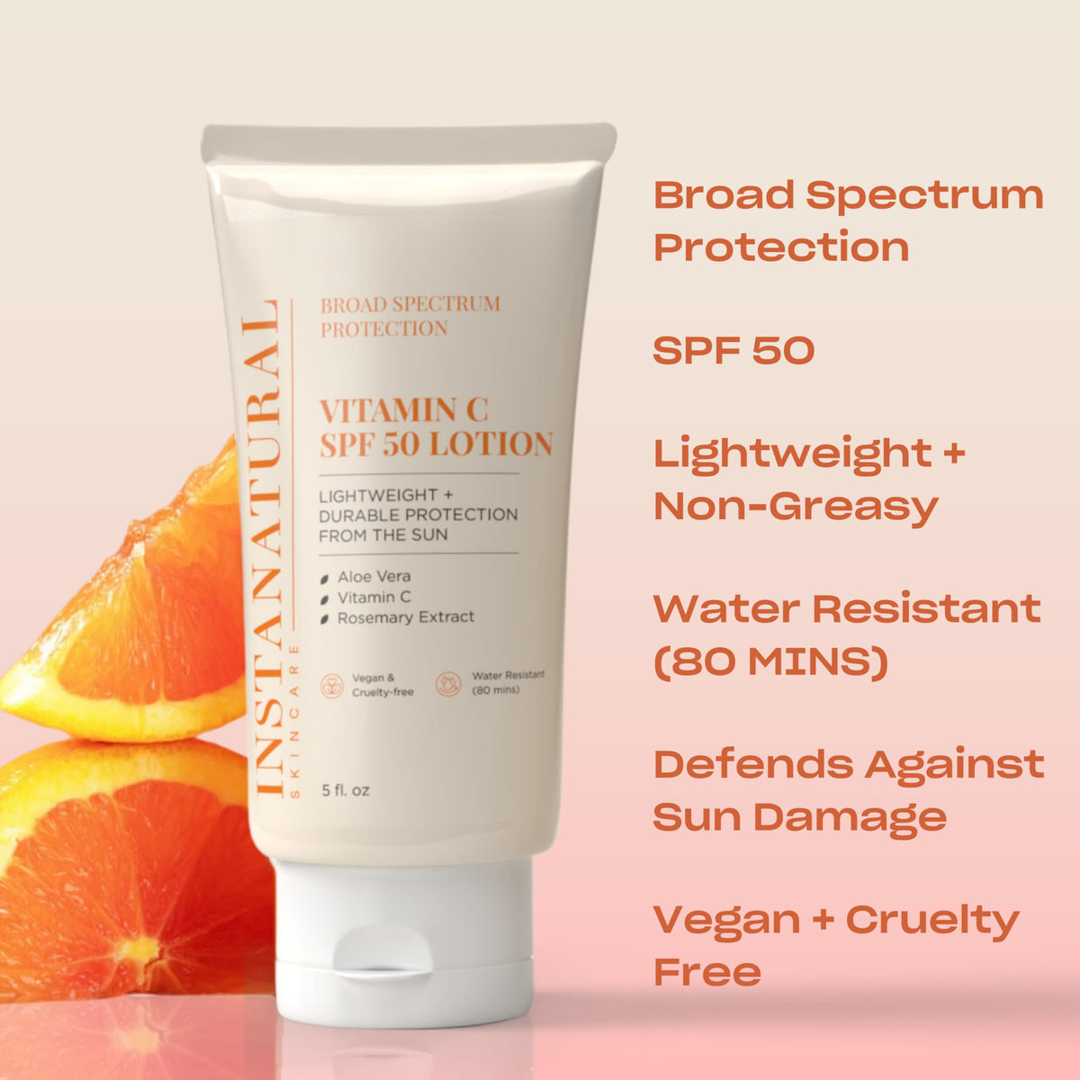 InstaNatural Vitamin C SPF50 sunscreen lotion pump dispense for quick on-the-go application