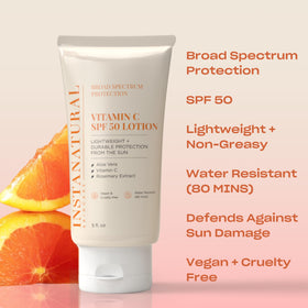 InstaNatural Vitamin C SPF50 sunscreen lotion pump dispense for quick on-the-go application