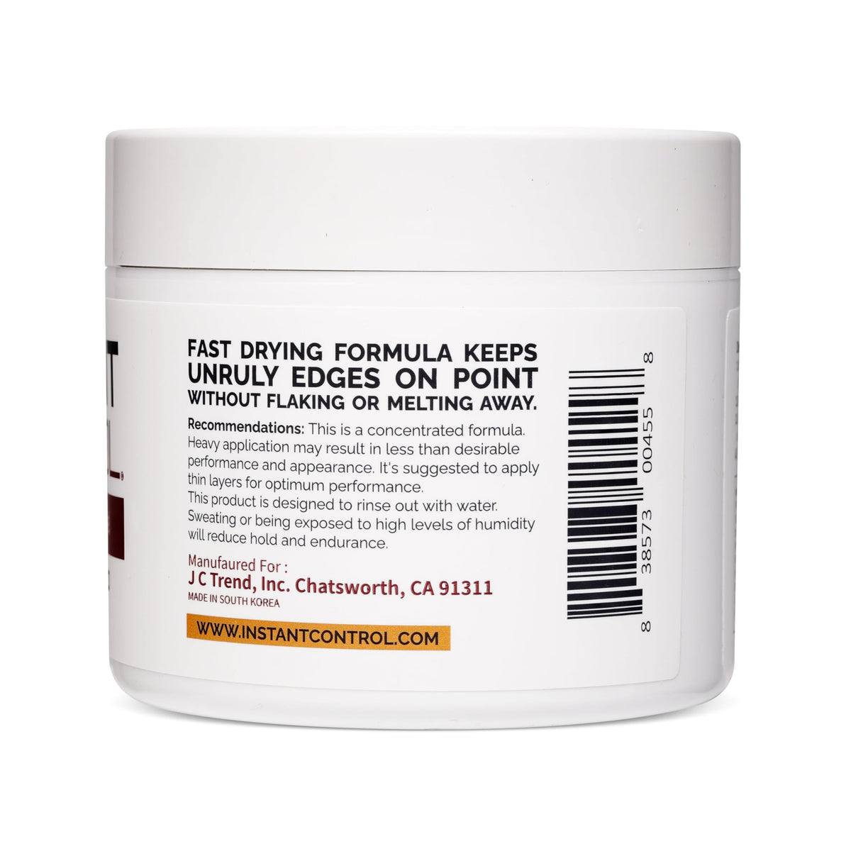 Packaging highlights 8 oz size and edge-control benefits