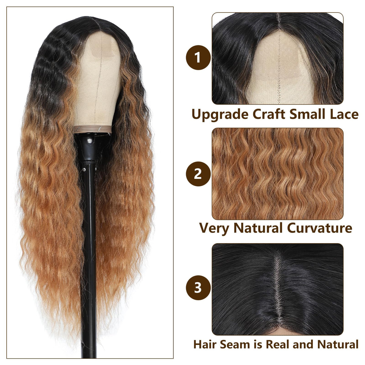 INSTASTYLE black wig with blonde highlights and skunk stripe effect for bold looks