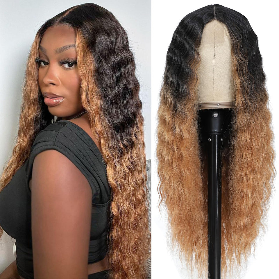 INSTASTYLE 30-inch deep wave wig front view with natural lace front for seamless hairline