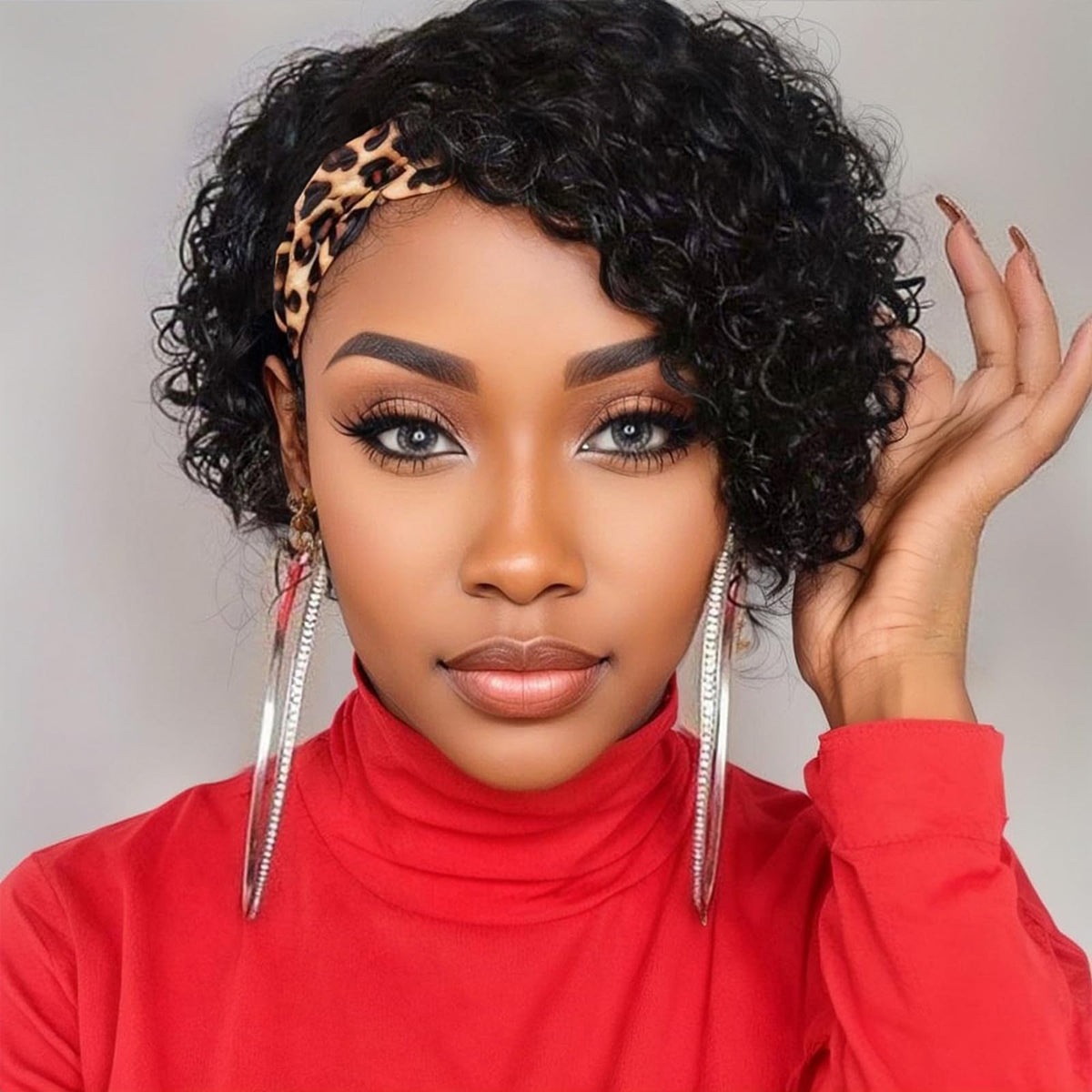 INSTASTYLE headband wig 8inch front view shows natural curl and easy snapping fit.