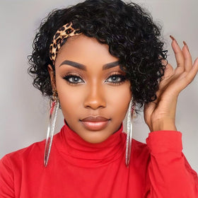 INSTASTYLE headband wig 8inch front view shows natural curl and easy snapping fit.