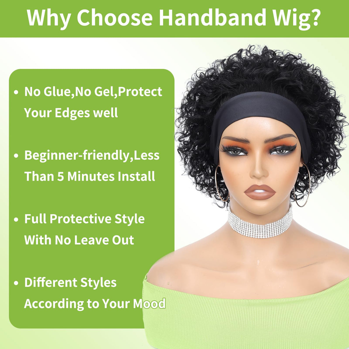 instastyle headband wig curly 8inch packaging image shows clean, travel-friendly box.