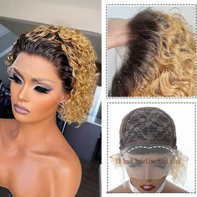 INSTASTYLE Ombre Blonde Pixie Wig curly texture close-up with defined curls