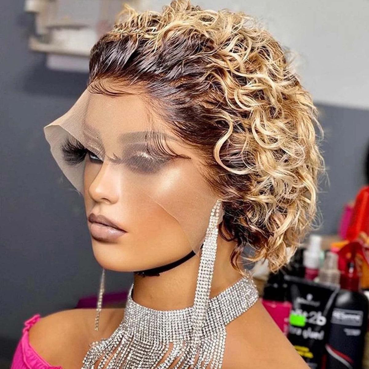 INSTASTYLE Ombre Blonde Pixie Wig front view with natural hairline for daily wear