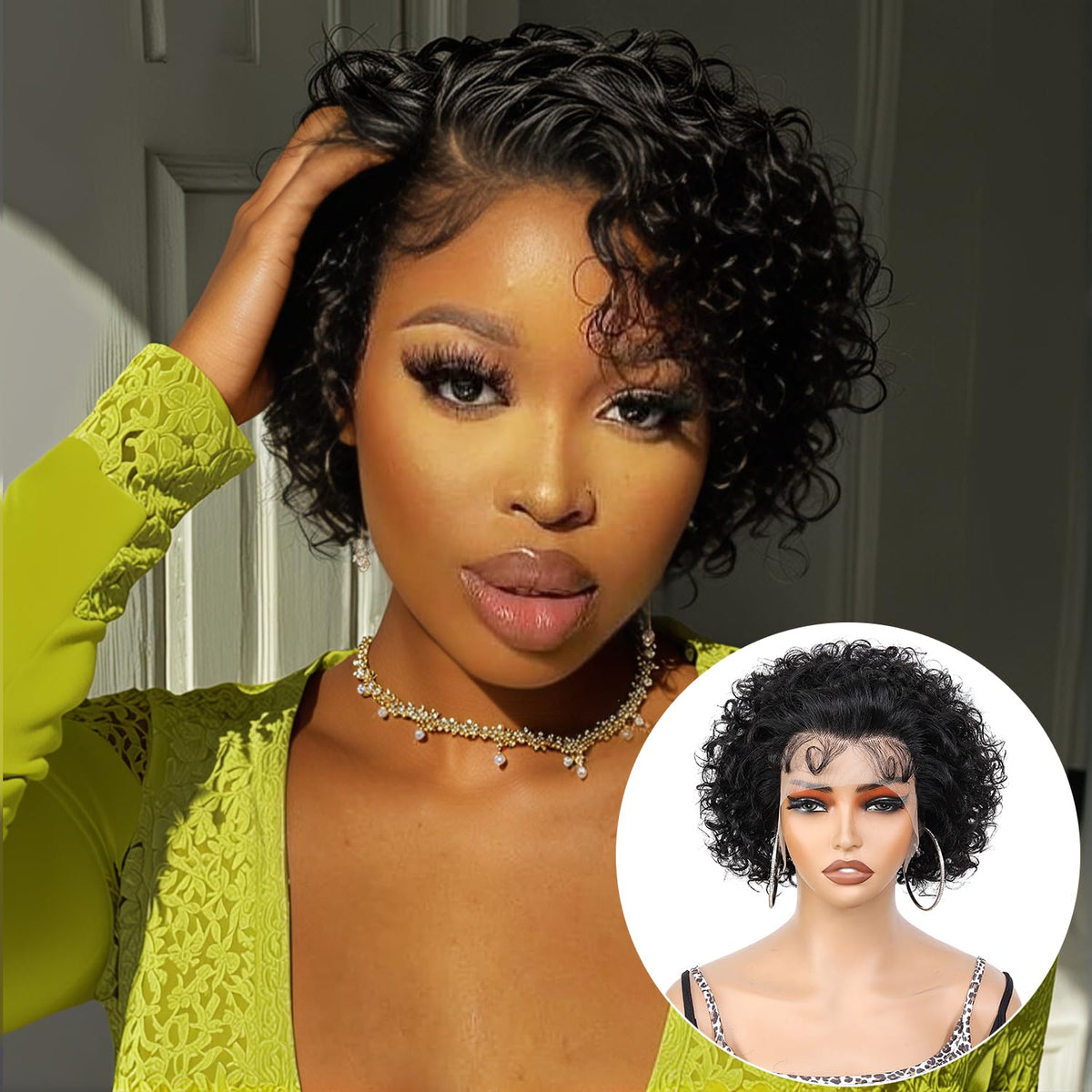 INSTASTYLE short curly wig pixie 8inch black women model for everyday elegance