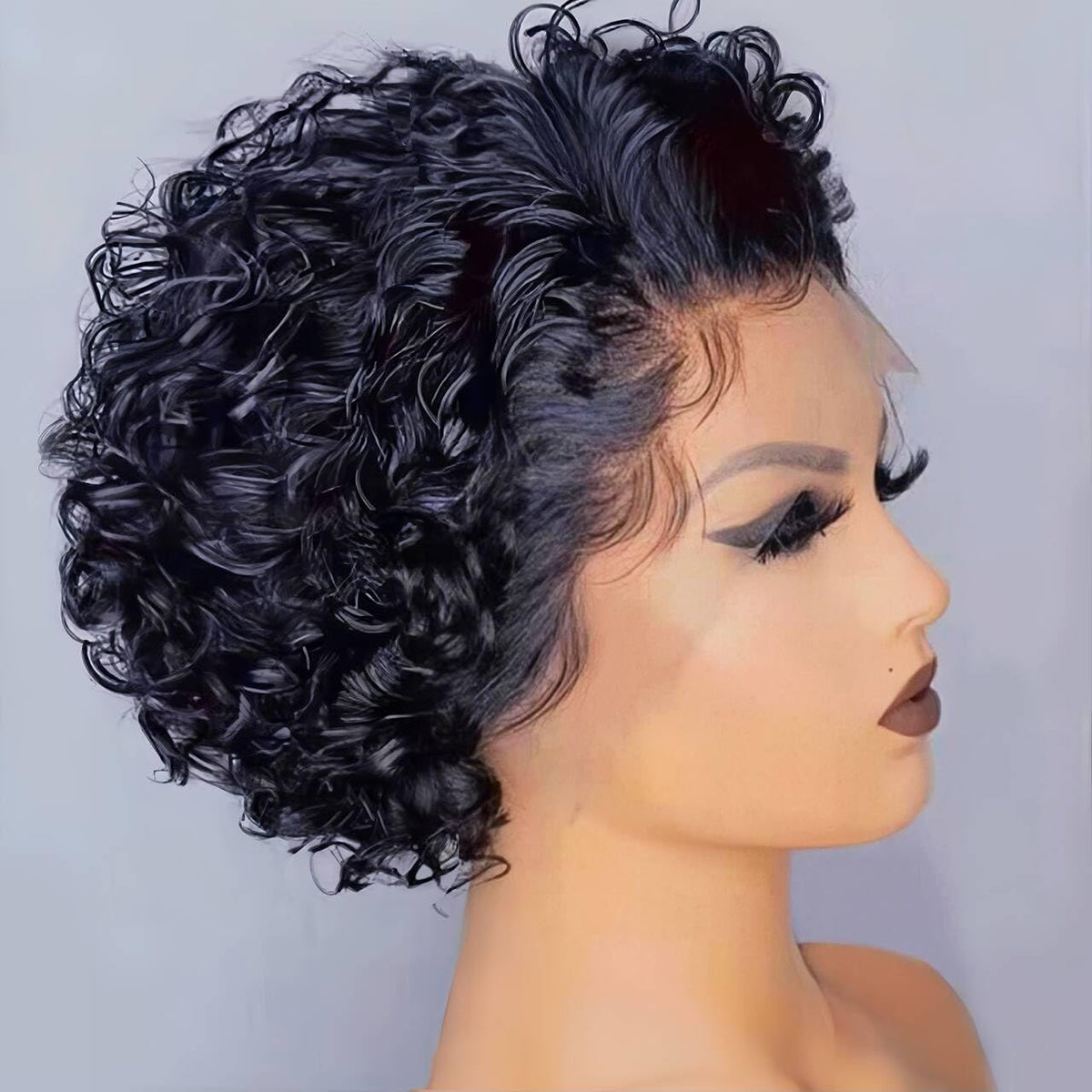 INSTASTYLE short curly wig pixie 8inch front view shows natural parting