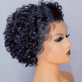 INSTASTYLE short curly wig pixie 8inch front view shows natural parting