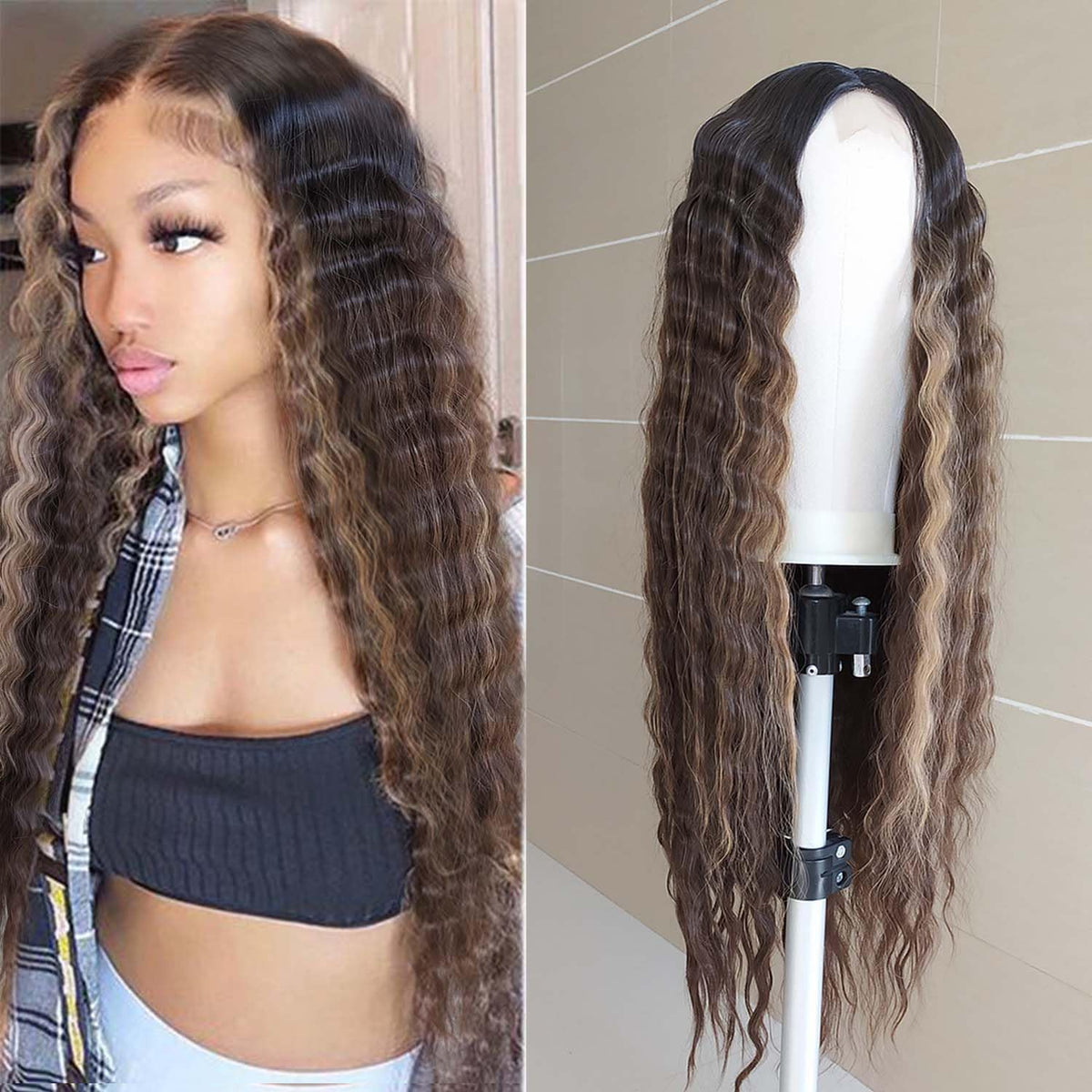 INSTASTYLE wigs 30-inch curly honey blonde for voluminous, natural-looking length