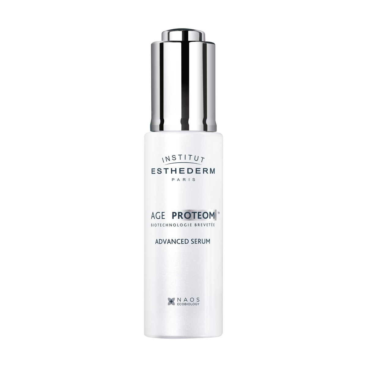 INSTITUT ESTHEDERM AGE PROTEOM ADVANCED SERUM bottle pour for precise application and renewed-looking skin.