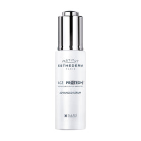 INSTITUT ESTHEDERM AGE PROTEOM ADVANCED SERUM bottle pour for precise application and renewed-looking skin.
