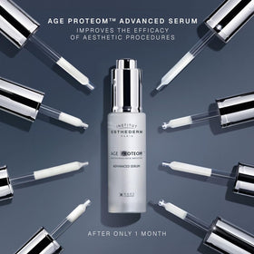 INSTITUT ESTHEDERM AGE PROTEOM ADVANCED SERUM face-application centers care on cheeks, forehead, and jawline.