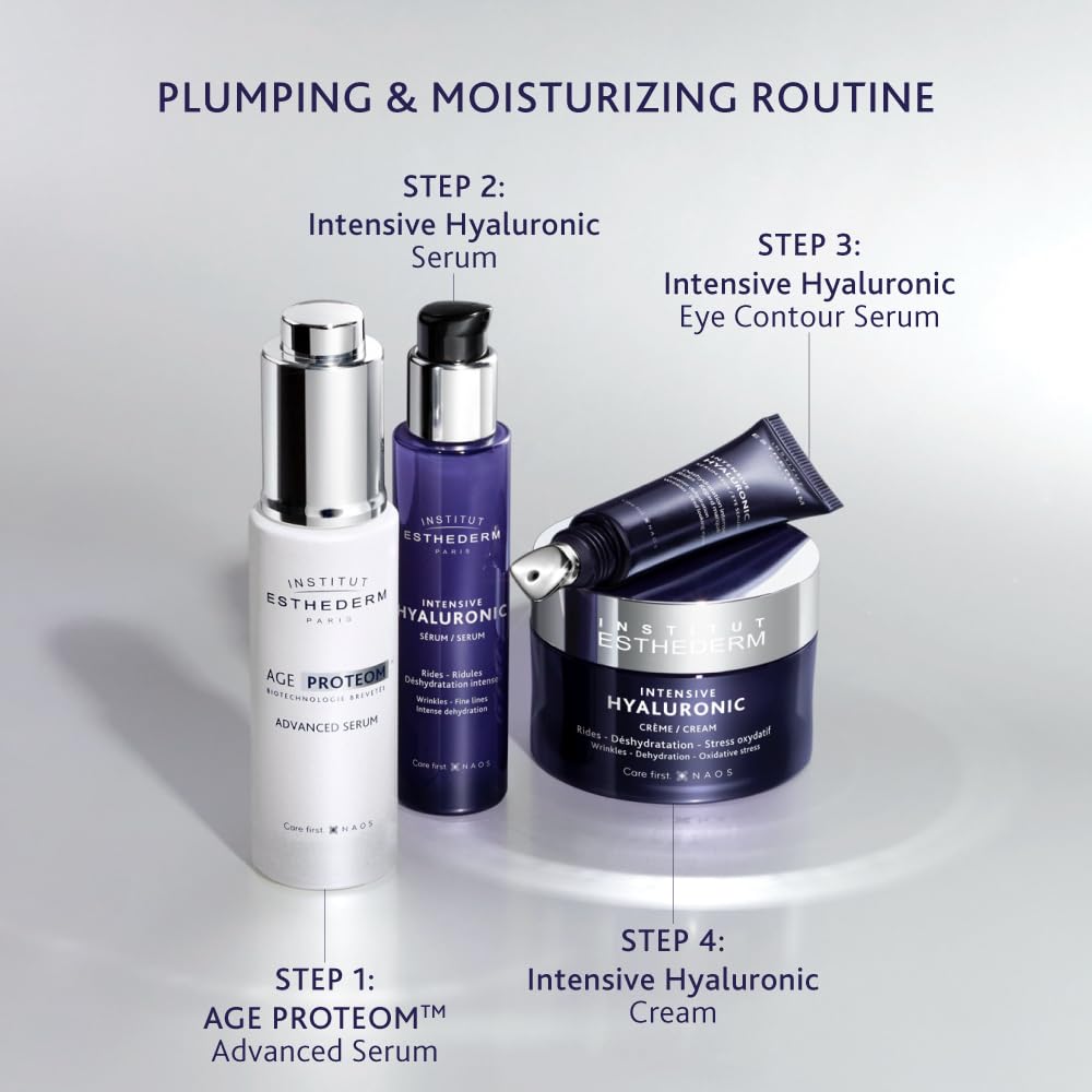 Institut Esthederm Paris Intensive Hyaluronic Cream dispensing pump, convenient daily application.