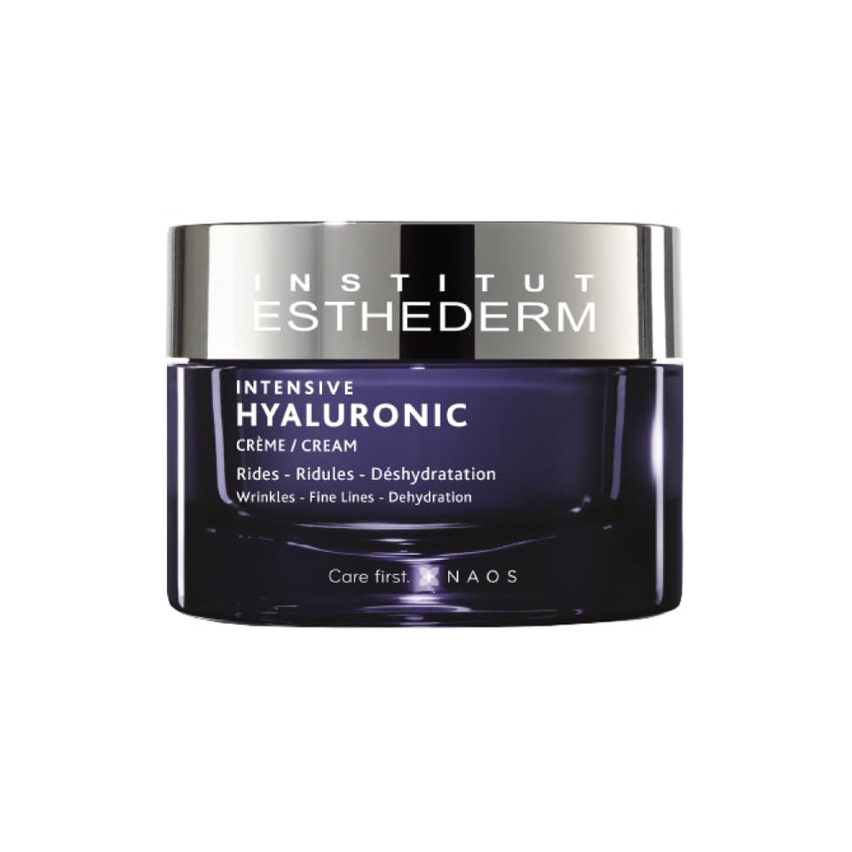 Institut Esthederm Paris Intensive Hyaluronic Cream jar closeup for deep hydration and plumpness.