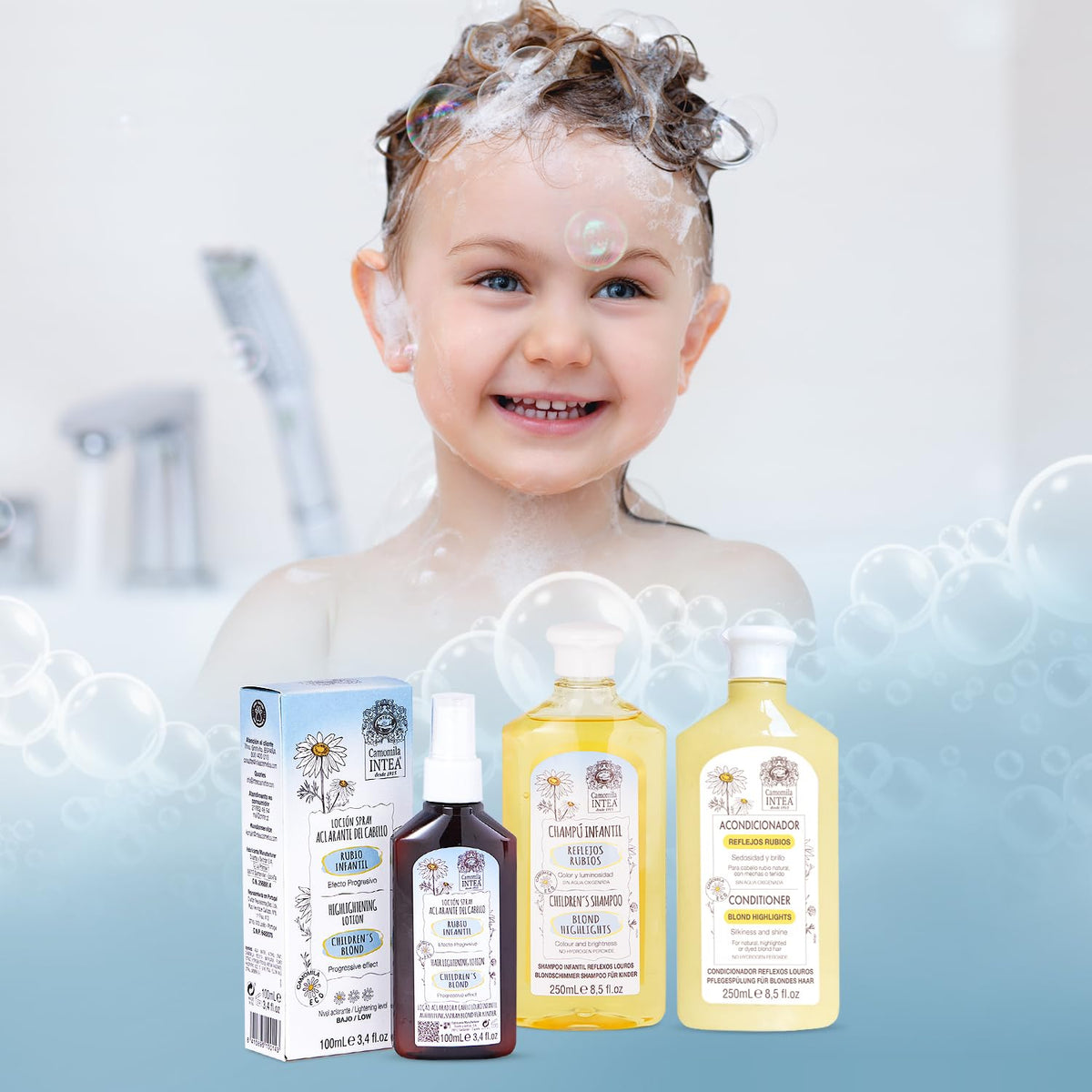 Intea Camomila Kids Conditioner application image showing even distribution.