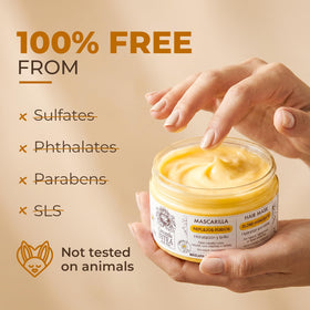 Chamomile extract highlight hue retention shown on packaging.