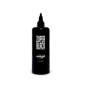 Intenze ZUPER Black tattoo ink bottle for deep, rich black lines.