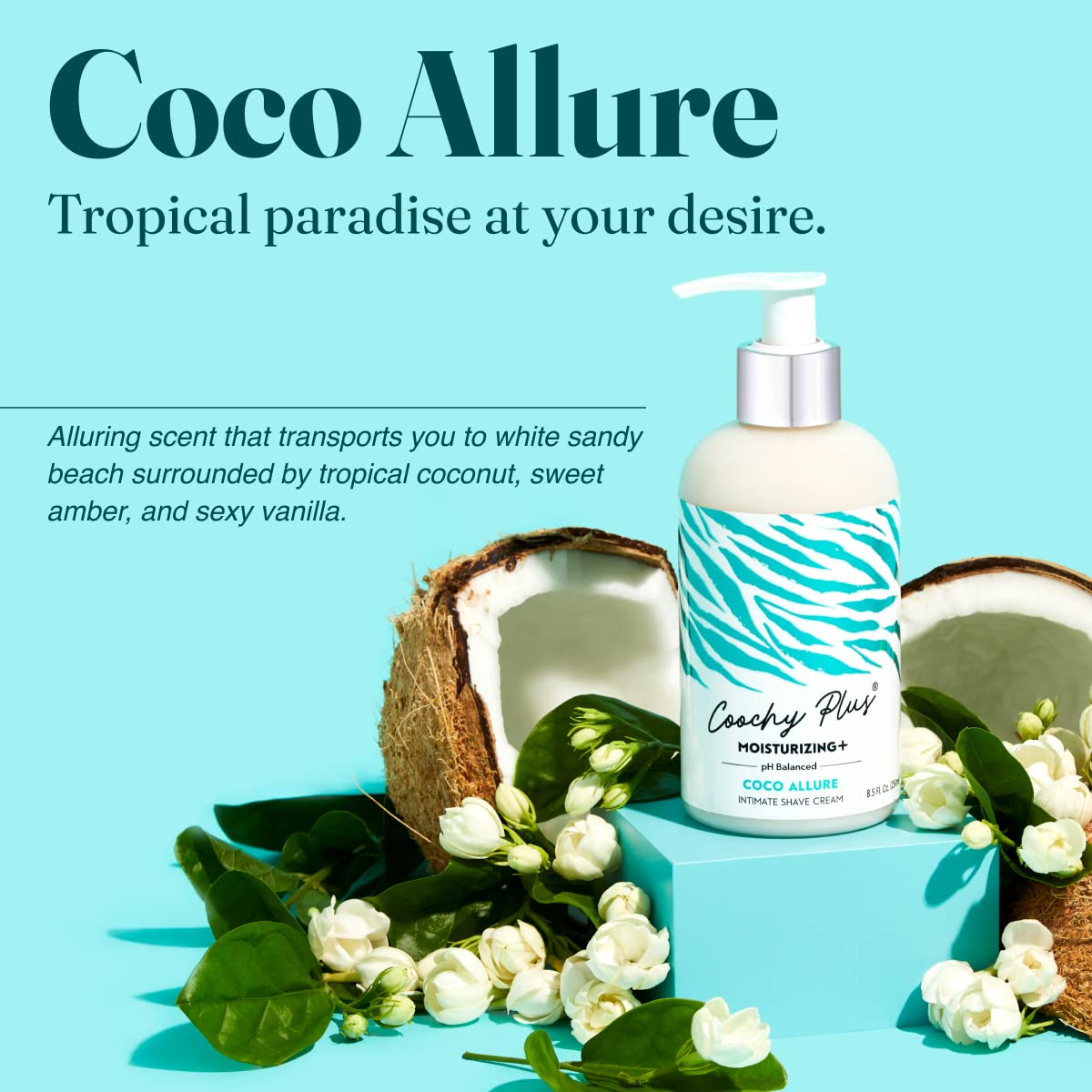IntiMD Coochy Plus Coco Allure applied to bikini area for gentle shave.