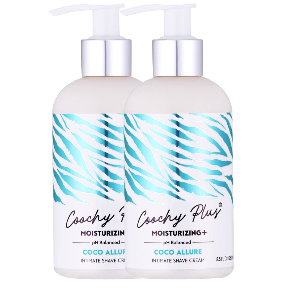 IntiMD Coochy Plus Coco Allure bottle front for smooth intimate shaving.
