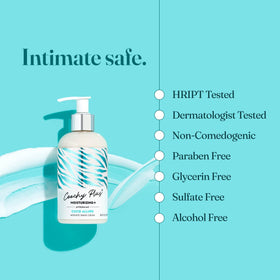IntiMD Coochy Plus Coco Allure with jojoba oil droplets for skin hydration.
