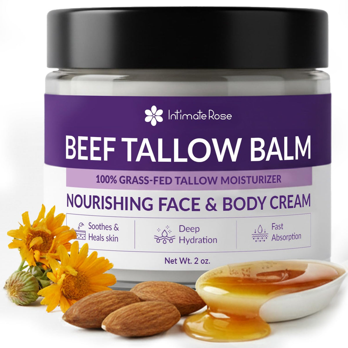 Intimate Rose beef tallow face balm whipped texture for smooth, hydrated skin.