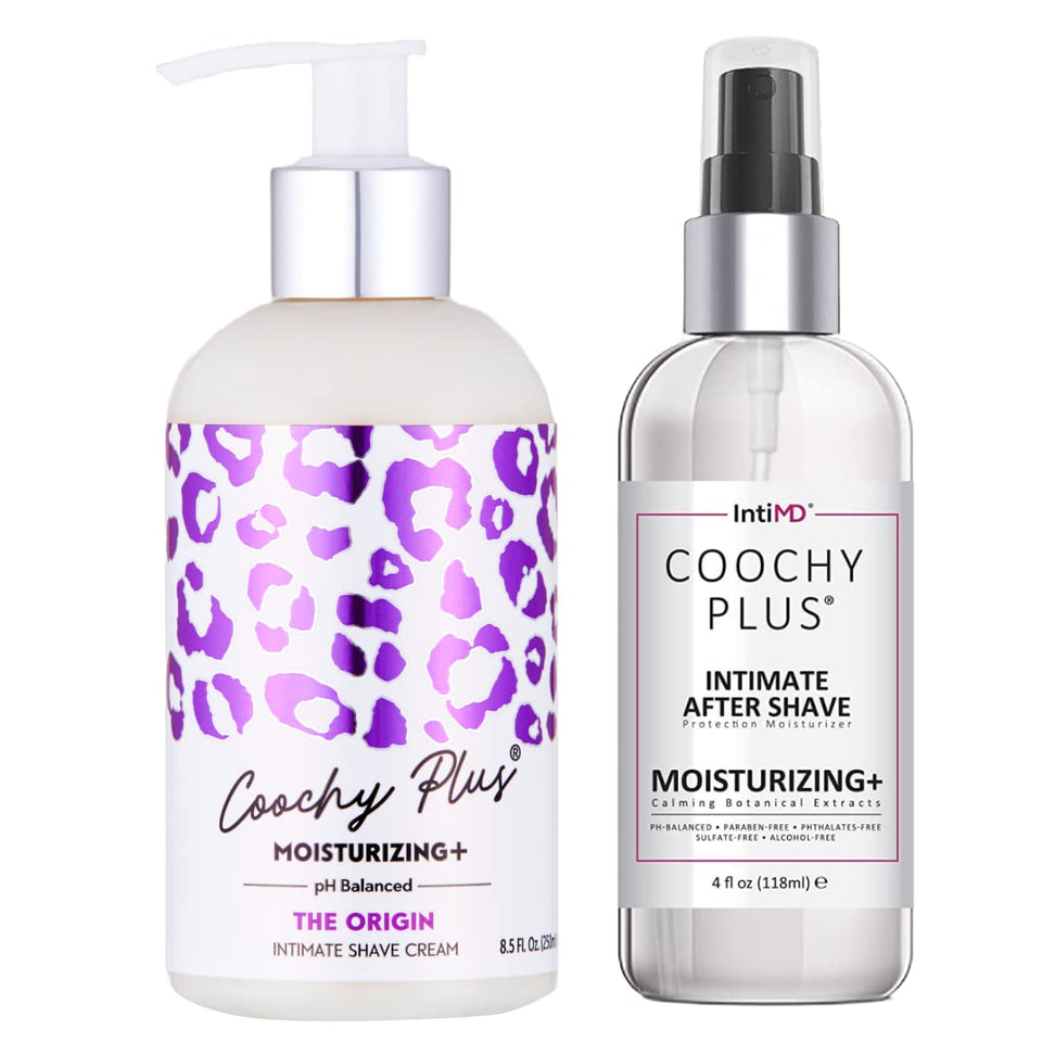 IntiMD Coochy Plus kit cover shows the complete shaving system for a smoother shave.