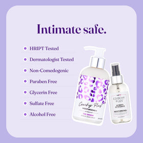 IntiMD Coochy Plus moisturizing ingredients list emphasizes jojoba, avocado oil, aloe.