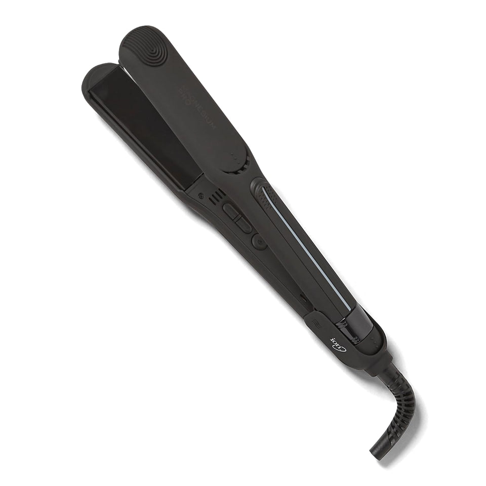 Ion Magnesium Flat Iron plates close-up showing smooth glide and radiant shine.