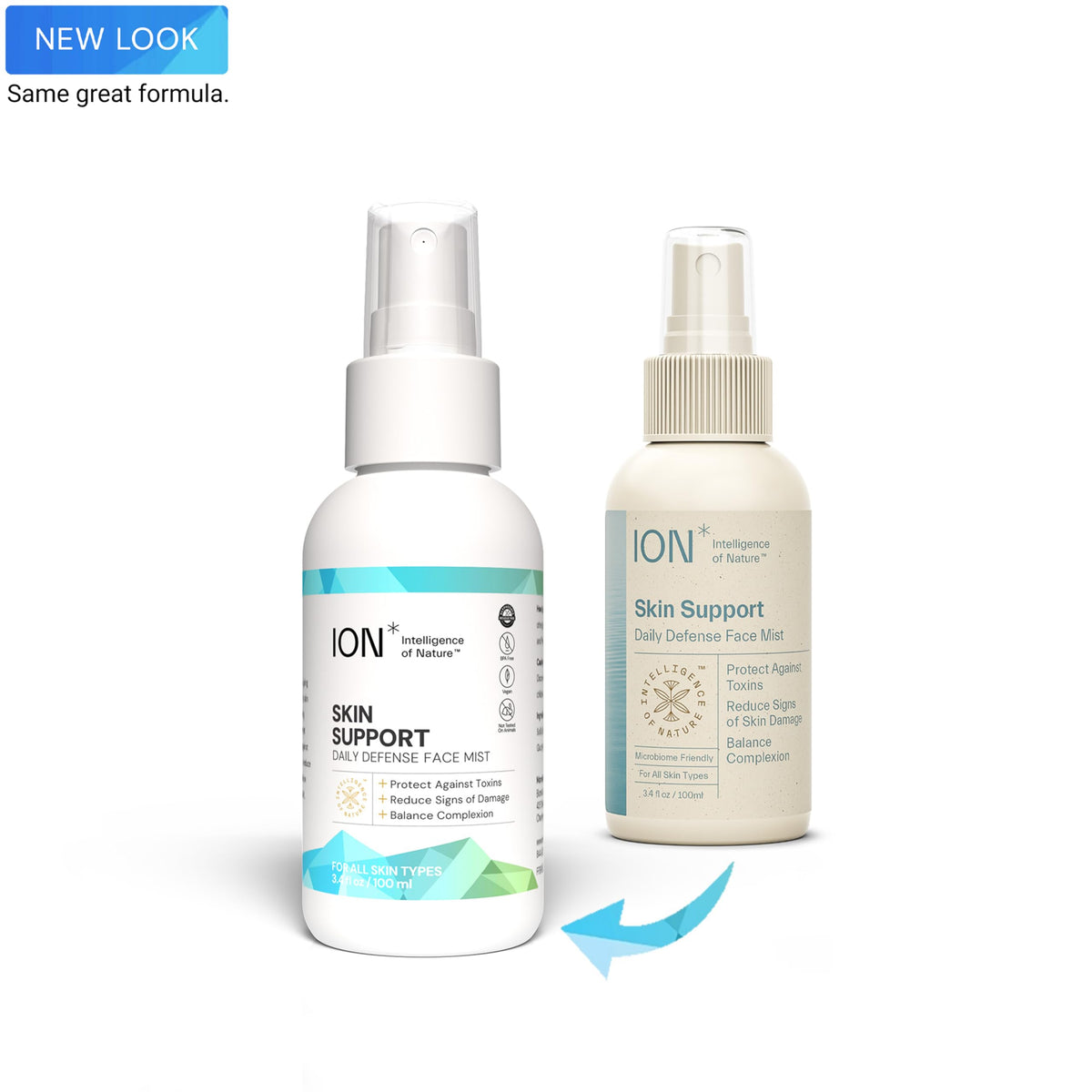 ION* Skin Support Face Mist spray action demonstrates quick refresh for on-the-go use.