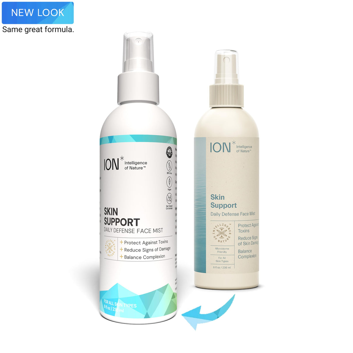 ION* Skin Support mist spray being dispensed for quick hydration