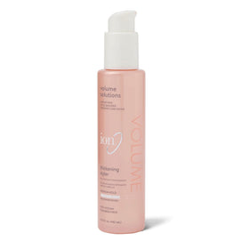 Ion Thickening Styler bottle closeup shows vegan formula for light hold and volume.