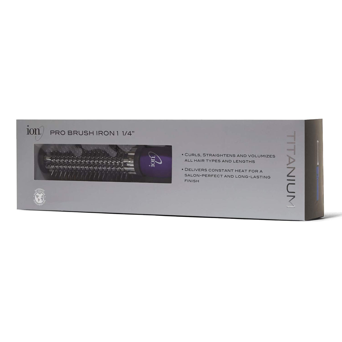 Ion Titanium Pro Brush Iron long titanium barrel delivers lift and sleek straightening.