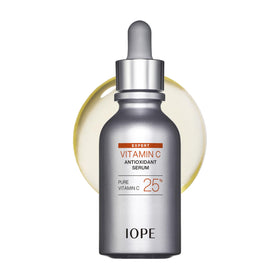 IOPE Expert Vitamin C 25% serum bottle close-up highlighting antioxidant protection