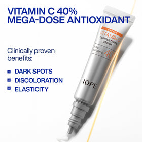 IOPE Expert Vitamin C 40% cream label detail highlighting brand and potency
