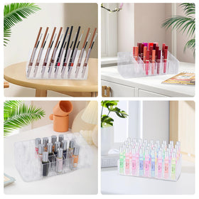 IPENP lipstick and gloss display in a clear case enhances dresser decor