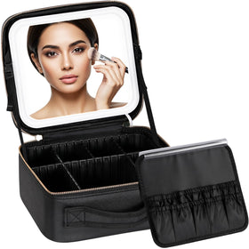 IPOW travel makeup bag with LED mirror for on-the-go makeup application